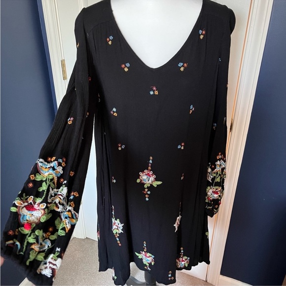 Free People Embroidered Swing Mini Dress Multicolor Black Size Large - Picture 3 of 11